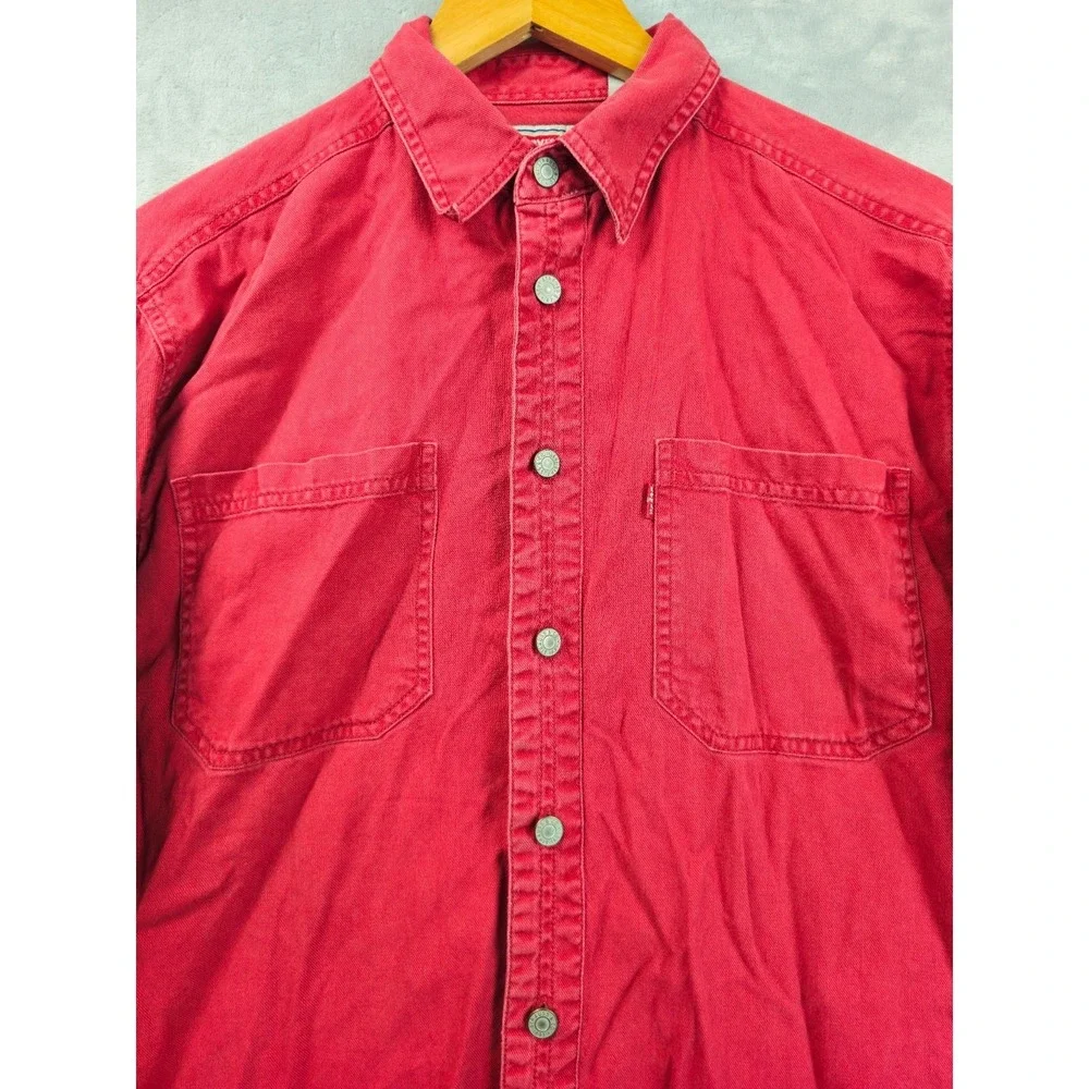 Vintage Levis Red Tab Big Metal Button Down Canvas Shirt Large Youth Boys